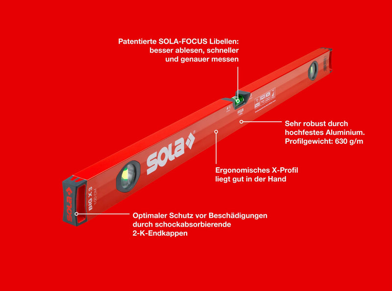 [Australia - AusPower] - Sola water spirit level, red, BIG X 3 100 1000 mm 