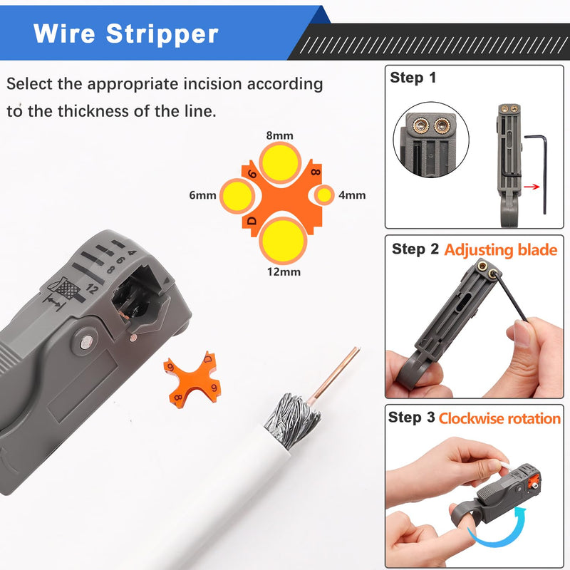 [Australia - AusPower] - mxuteuk RG59 RG6 Coax Cable Crimper Tool Coaxial Compression Tool Fitting Wire Stripper With 5PCS F Type RG6 Compression Connectors 