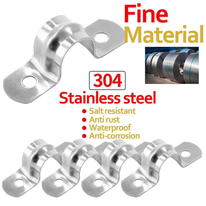 [Australia - AusPower] - 50 Pack 12MM Two Hole Strap U Bracket 304 Stainless Steel Rigid Pipe Strap Clamp Heavy Duty Tube Strap Tension Clip (1/2 Inch) 12mm / 1/2inch, 50pack 