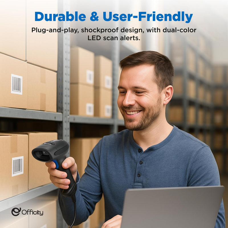 [Australia - AusPower] - Barcode Scanner with Stand, Code Reader with 1MP Image Sensor, 2D Barcode Scanner for Multi Purposes & Wired Connection with Visual Indicator Alert 