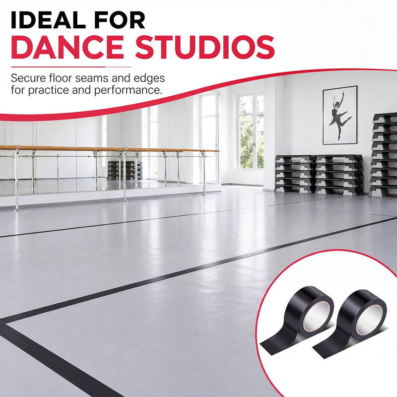 Pangda 2 Rolls Dance Floor Vinyl Tape 36 yd x 2 in Durable Tape Splicing Strong Adhesion No Residue for Gym Dance Room Restaurants Kitchen Floor Safety Marking(Black) Black