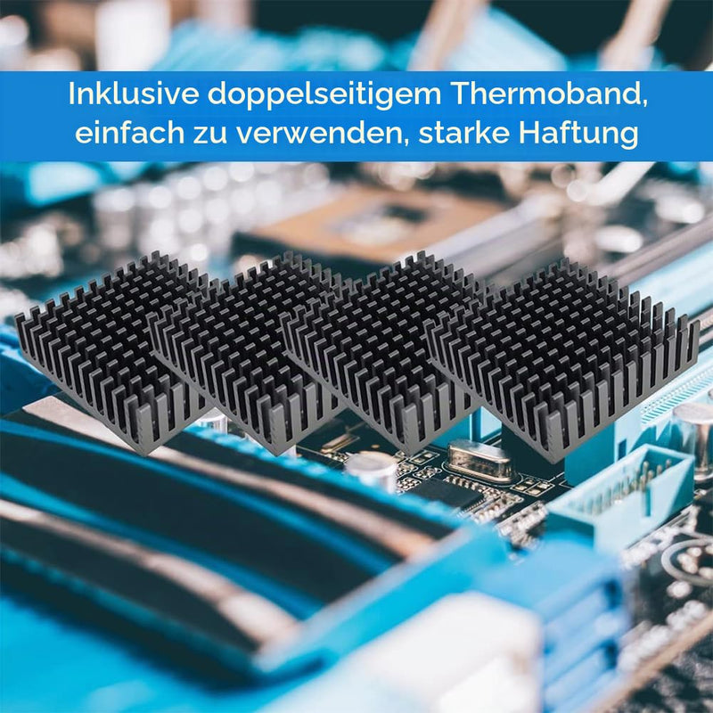 Aluminium Heatsink Heatsink 40 x 40 x 11 mm with Heat-Conducting Cooling Fins for Computer Hosts, Semiconductor Devices Coolers, Pack of 4