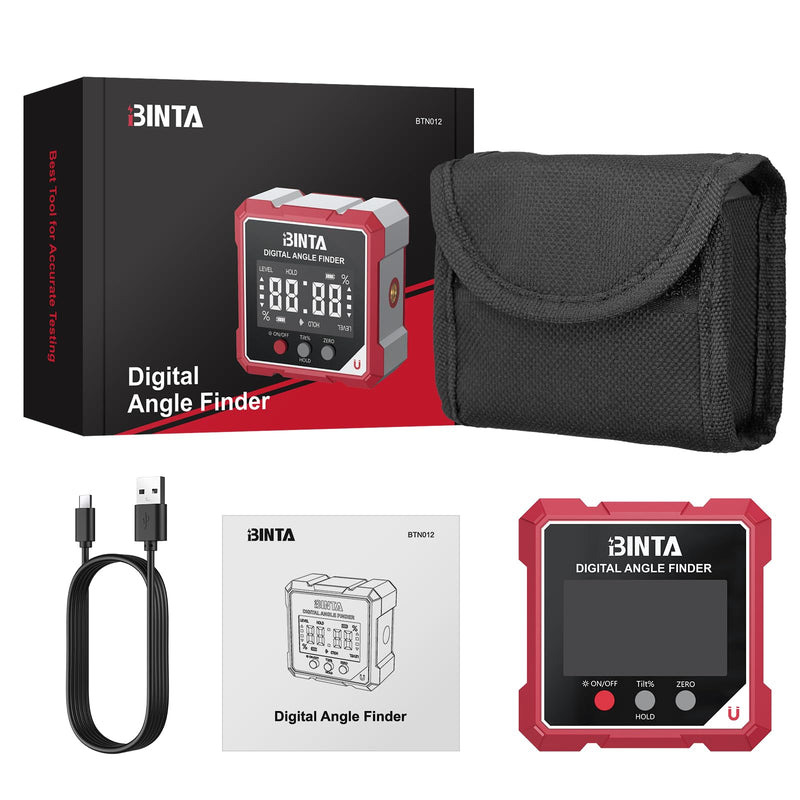 [Australia - AusPower] - BINTA Digital Protractor Inclinometer Laser Spirit Level with LCD Display, Rechargeable IP54 Waterproof Magnetic Levelling Box Level Box for Woodworking, Construction, Decoration, DIY 