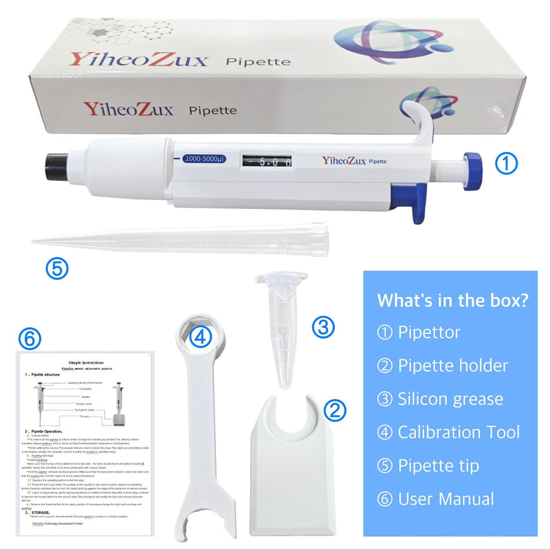 [Australia - AusPower] - 1-5ml Single Channel Pipettor Manual Adjustable Variable Volume Laboratory High Accurate Lab Micropipette 1000-5000ul 1-5ml 