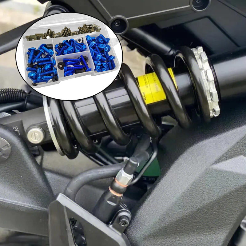 [Australia - AusPower] - 177pcs Fairing Bolt Kit, M5 M6 Motorcycle Windscreen Screws,Universal Motorcycle Fairing Screws, Aluminum Fasteners Fairing Bolts Nut Clips Kit, Fasteners Fixing Sportbike Bolts Fairing(blue) blue 