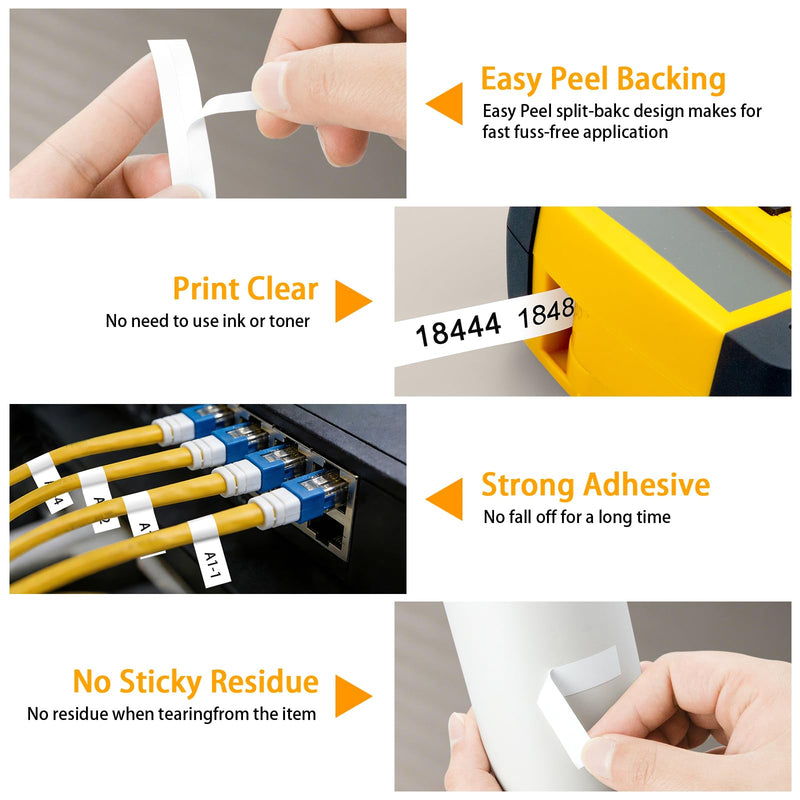 18444 Permanent Vinyl Label 12 mm White/Red/Yellow Tape Replacement for DYMO Rhino 18444 Fit with DYMO Rhino 4200 5200 5000 6000 6500 Industrial Label Maker,12mm(12 Inch) x 18 feet 12mm x 5.5m 3