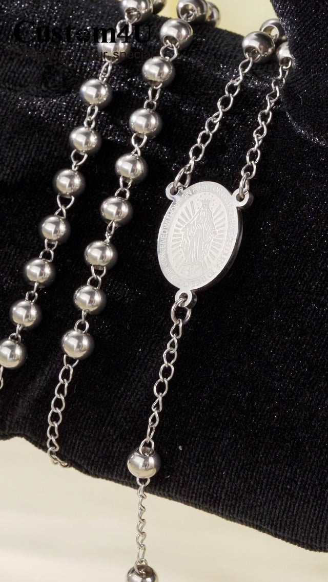 Custom4U Personalized Rosary with Picture Custom Rosary Necklace for Women 4.6-St Christopher Silver