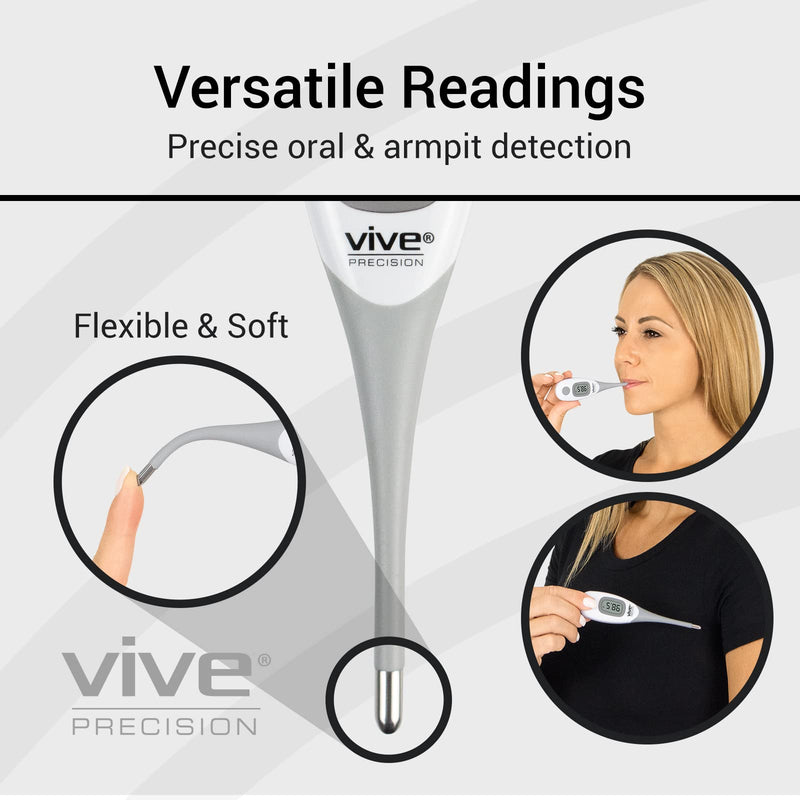 [Australia - AusPower] - Vive Precision Smart Oral Thermometer - Approved Medical Grade Body Temperature Reader for Adults, Babies - Digital Fever Monitor with App for Home Use, Under The Tongue, Armpit & Rectal 