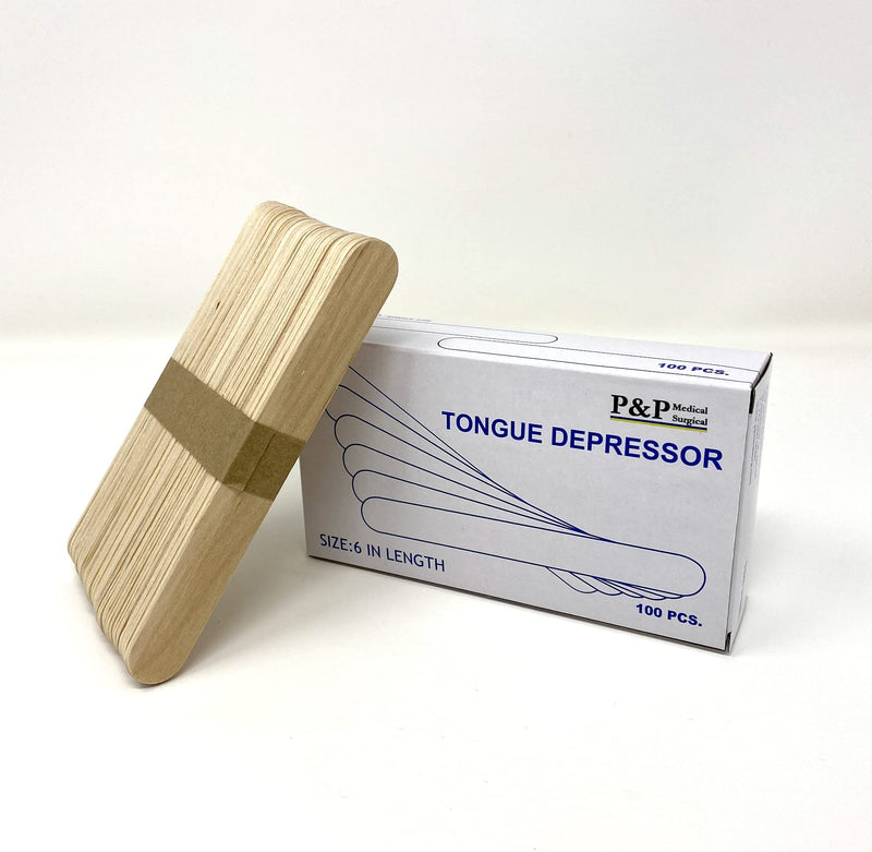 [Australia - AusPower] - Tongue Depressors Non Sterile Non Splinter Chemical Free Wooden 6 inch High Grade Natural Birch by P&P MEDICAL SURGICAL Box of 100 