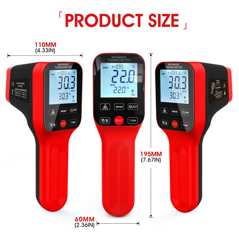 [Australia - AusPower] - AP-1600 Pyrometer Waterproof, Rechargeable Pyrometer-58℉~2912℉ High Temp Thermometer Gun with DS=30:1, IR Thermometer with Adjustable Emissivity, Backlight for HVAC Forge AP-1600(Touchscreen IR Thermometer) 