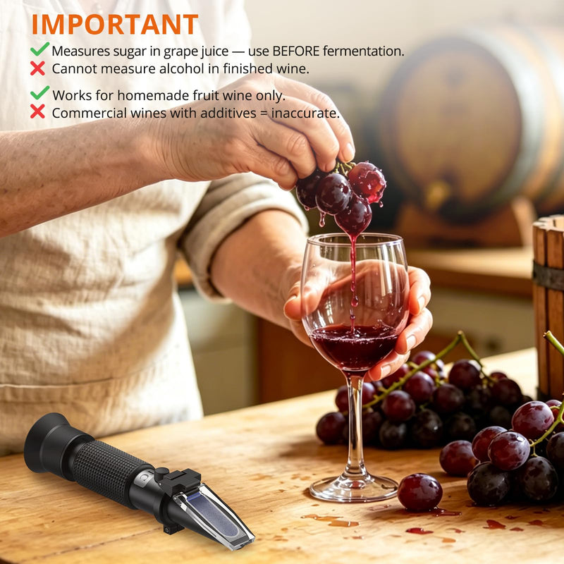 Proster Red Wine Refractometer Grape Wine Refractometer Wine Making Kit Brix Refractometer ATC Refractometers Brix Scale 0-40% Measures Sugar Content to Predict Alcohol Degree for Fruit Wine Black Brix 0-40%