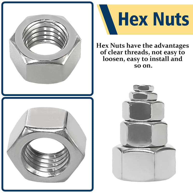 [Australia - AusPower] - 150pcs SAE Hex Nuts Assortment Kit,4#40 6#32 8#32 10#24 10#32 12#24 1/4-20 5/16-18 3/8-16 1/2-13 Hardware Nuts Sets,304 Stainless Steel SAE 150 Pack 