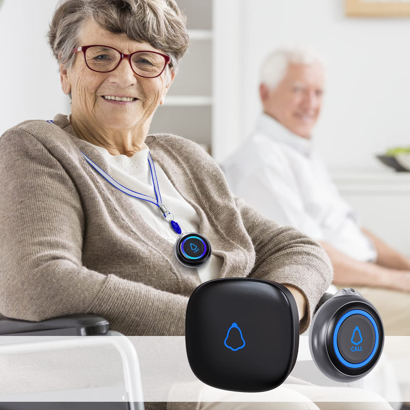 [Australia - AusPower] - Caregiver Pager, Wireless Call Button for Seniors/Elderly at Home, 1 SOS Button + 1 Receiver Medical Life Alert System, Emergency Panic Call Bell, Nurse Calling & Patient Assistance Alarm 1 Receiver + 1 Call Button Black 