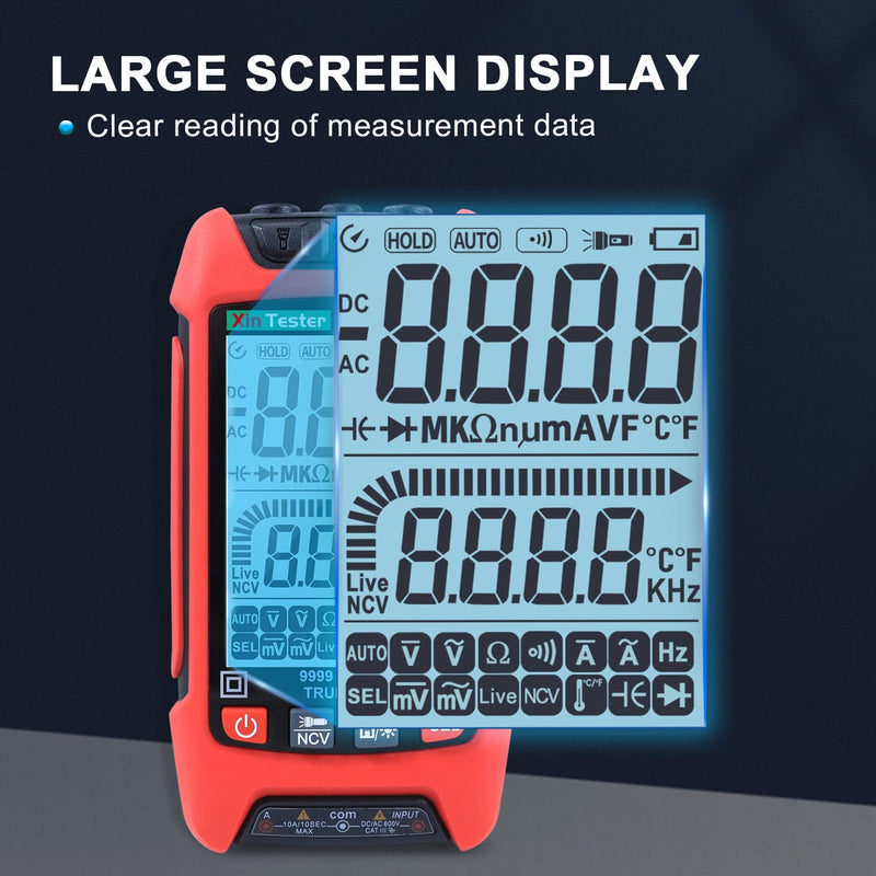 [Australia - AusPower] - Xin Tester Digital Multimeter, 9999 Counts TRMS Auto-Ranging Voltmeter, Accurately Measures AC/DC Amp Ohm Voltage Meter Capacitance Frequency Diode with Backlight Flashlight FS2202 