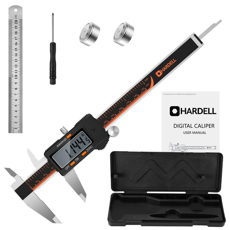 [Australia - AusPower] - HARDELL Digital Caliper 150 mm, Calliper Digital Stainless Steel with LCD Display, Digital Caliper with Inch and Millimetre Conversion, Household & Industrial Measuring Tool with 2 Replacement A-150MM 