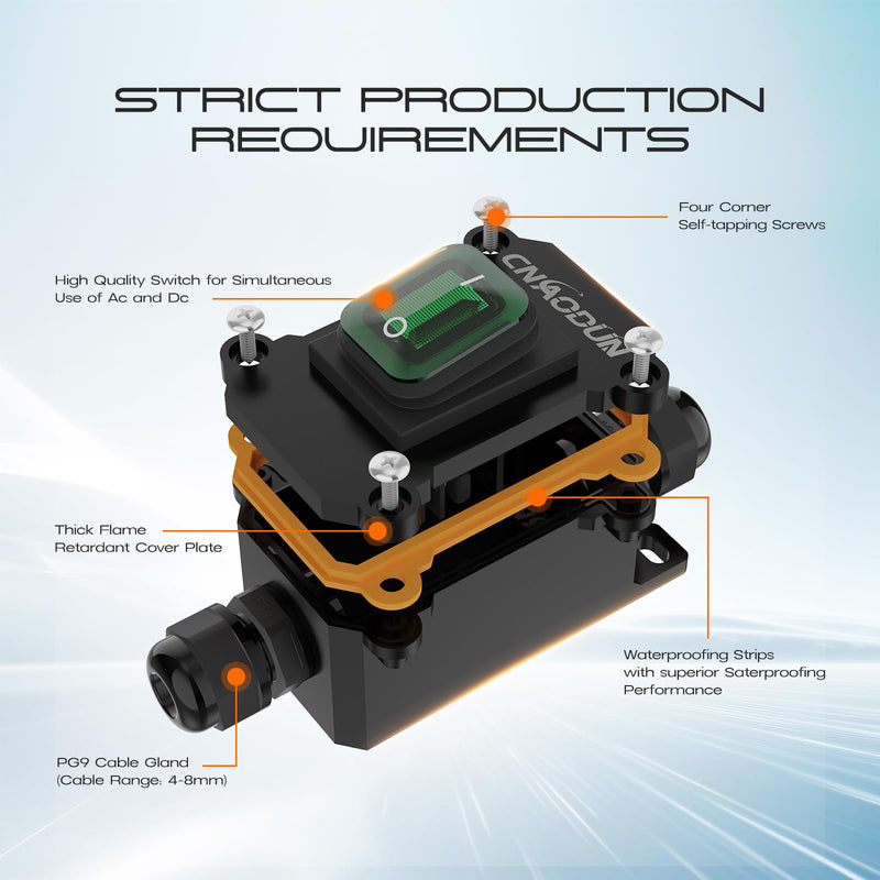 [Australia - AusPower] - Waterproof Inline Cord Switch, CNAODUN 12V DC 20A On Off Toggle Switch with Green Light Rocker Button DPST Double Outlet Outdoor IP66 DC 12-24V A-Green 