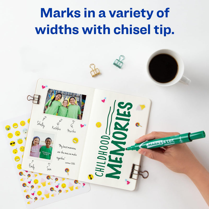 Avery Marks-A-Lot Permanent Markers, Large Desk-Style Size, Chisel Tip, Water and Wear Resistant, 12 Green Markers (08885)