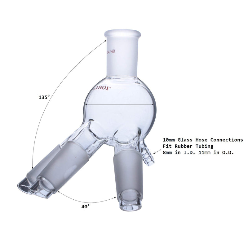 Laboy Glass Cow-Type Receiver Apparatus Distribution Adapter with 24/40 Joints & Hose Connection for Short Path Head Lab Glassware