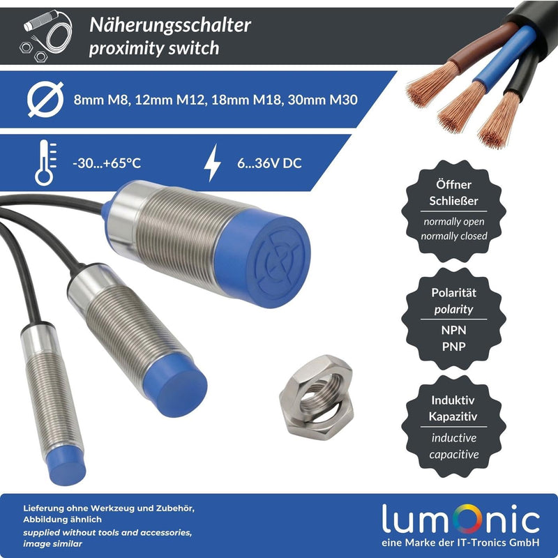 Lumonic Capacitive Proximity Switch 30 mm NPN I Proximity Sensor Opener - IP67 I Proximity Sensor with Nickel-Plated Brass & 6 to 36 V DC Voltage Opener Npn 30mm Capacitive