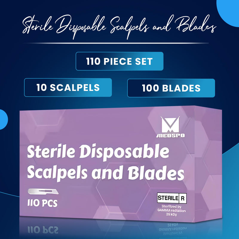 [Australia - AusPower] - Professional Stainless Steel Disposable Set of 10 count Scalpels #3 handle && 100 count Individually packed #10R Dermaplane Blades -10R Scalpel Blades Dermaplaning for Precision Skincare & Smooth Skin 