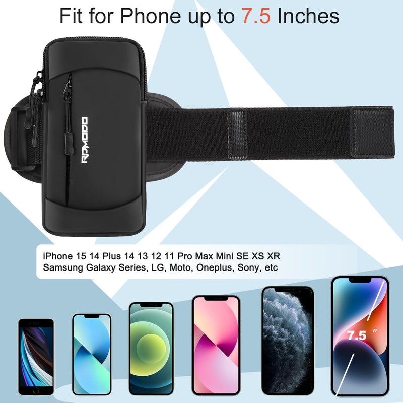 [Australia - AusPower] - Phone Holder for Running, Large Capacity Arm Band for Phone for Running Walking, Lightweight Armband Cell Phone Holder for iPhone 12 13 14 15 Samsung Galaxy S23 S22 Ultra Under 7.5 Inch (Black) 01-Black 