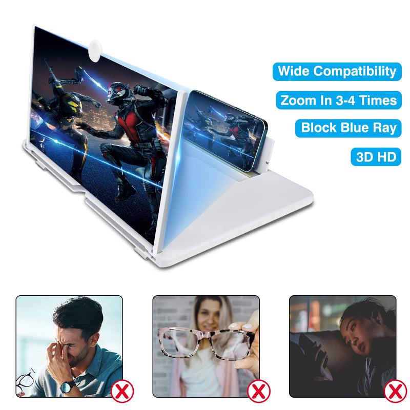 [Australia - AusPower] - 16 inch Screen Magnifier for Cell Phone 3D Magnifier Screen Enlarger for Movies,Videos,Reading,Gaming-Screen Amplifie with Foldable Phone Stand Holder. Compatible with All Smartphones-White White 