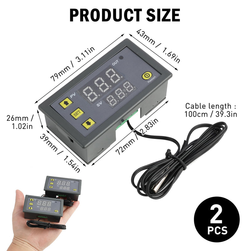 [Australia - AusPower] - Pack of 2 W3230 AC 110V-220V Digital Temperature Controller, 20A LED Display Thermostat with NTC 10K Sensor Probe, Temperature Control from -50°C to 110°C for Refrigerators, Freezers, HVAC Systems 