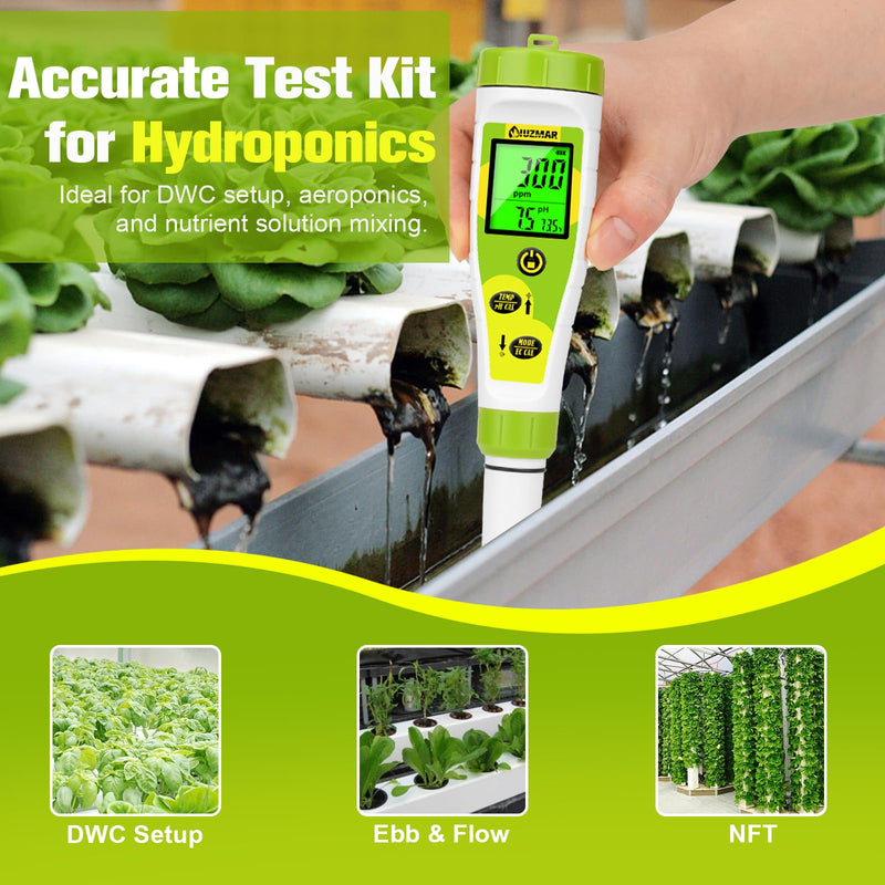 [Australia - AusPower] - pH EC Meter for Water Hydroponics PPM and pH Meter for Nutrients Measure pH PPM Conductivity Temperature DWC PH and EC PPM Water Tester for Nutrient Solution EC pH TDS Meter for Water System 4 in 1 Tester 