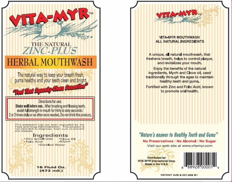 VITA-MYR Value Package 1 – 1 Tube Original 4 Oz Zinc+ Natural Toothpaste & 1-16 Oz Natural Mouthwash. Gluten Free. Vegan, No SLS, No Sugar, Fluoride, Alcohol or Saccharin.
