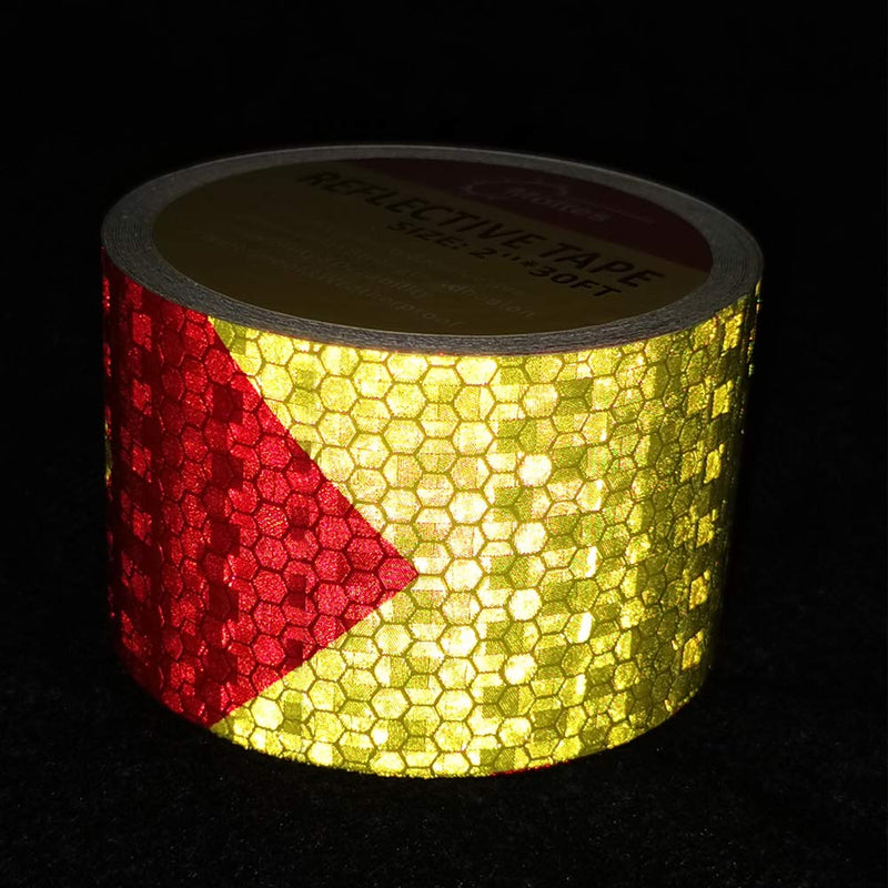 Waterproof Reflective Tape,Red & Yellow 2inch X 30Feet Conspicuity Adhesive Safety Tape,High Visibility Arrow Hazard Warning Reflector Tapes for Trucks Trailer Vehicle Outdoor Signs 2" X 30ft