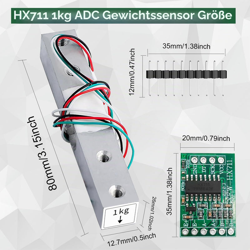 HX711 ADC Weighing Cells 1 kg Weight Sensor Digital Load Cells Weight Sensor 1 kg Portable Electronic Kitchen Scales Load Cells Weight Pack of 2