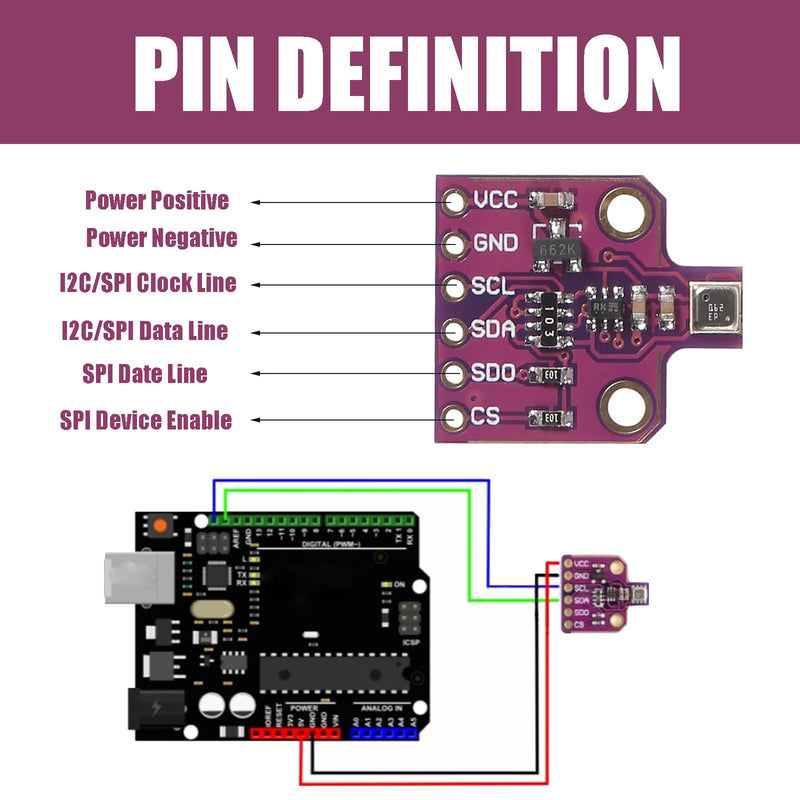 [Australia - AusPower] - BME680 Digital Temperature Humidity Sensor Module 4 in 1 Sensor 3.3V/5V High Precision Environmental Monitoring Sensor with SPI IIC 