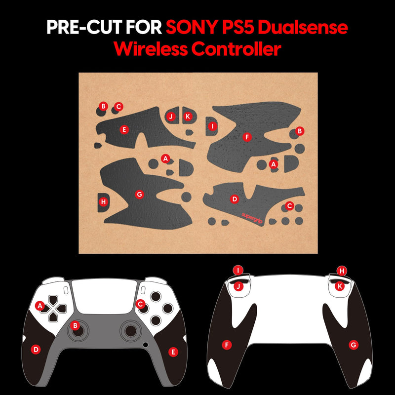 Pulsar Gaming Gears SUPERGRIP Griptape Set for PS5 DualSense Controller Sweat Absorbing High Performance Anti Slip 3M Adhesive no Residue Controller Grip Tape Ultra-Thin 0.5mm (0.02in) Black