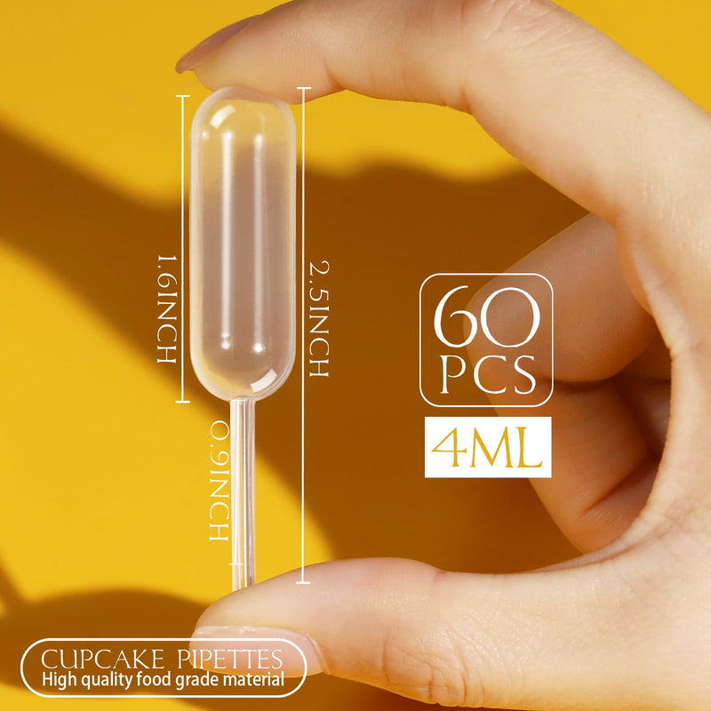 [Australia - AusPower] - Teenitor Cupcake Pipettes, 60Pcs 4ml Alcohol Infuser Plastic Pipettes Dropper Squeeze Dropper Disposable Mini Flavor Liquor Infuser for Chocolate Strawberries Cupcakes 60 