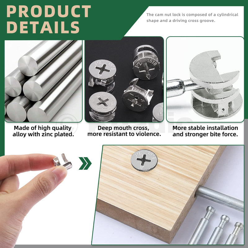[Australia - AusPower] - Keadic 100 Pcs 4 Sizes Cam Locks for Furniture, 3-in-1 Eccentric Wheels, Furniture Cam Lock Nuts Furniture Connecting Cam Lock Fittings Assortment Kit for Wardrobe Drawer Closets Bed 