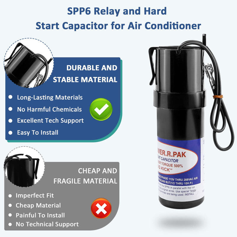 [Australia - AusPower] - SPP6 Hard Start Kit for Air Conditioner,AC Hard Start Capacitor,Increases Starting Torque 500% from 4,000 BTU Window Units to 120,000 BTU Commercial Units(1/2 Thru 10 H.P.) SPP6(Increases Torque 500%) 