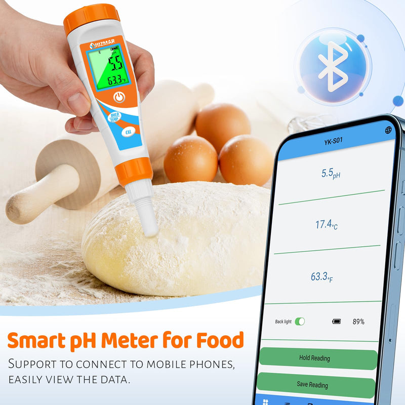 UIUZMAR Smart pH Meter for Food pH Test Kit for Sourdough and Bread Dough Professional Spear Sensor Food Tester Digital pH Meter for Sausages Meat Cheese Sushi Rice and Other Solid Semi-Solid Blue