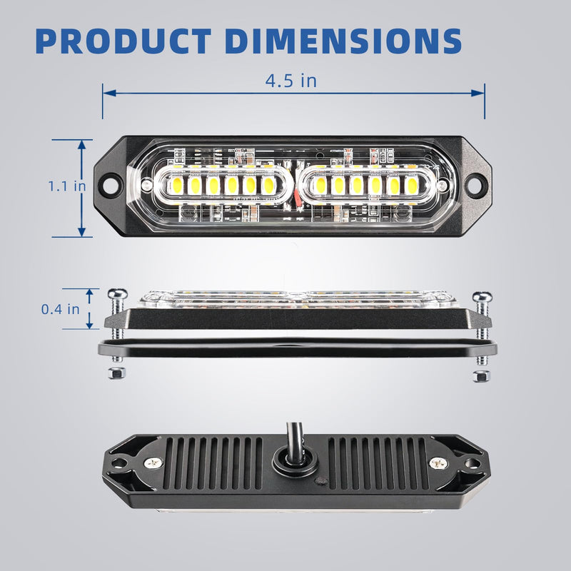 [Australia - AusPower] - 8-Pcs 12 LED Sync Feature Emergency Strobe Grille Lights Ultra Slim Surface Mount Hazard Warning Flashing Chase Light Bar for Construction/Police/Truck/Vehicles/Car/SUV/ATV/UTV (Amber/White) #01 Amber/White 