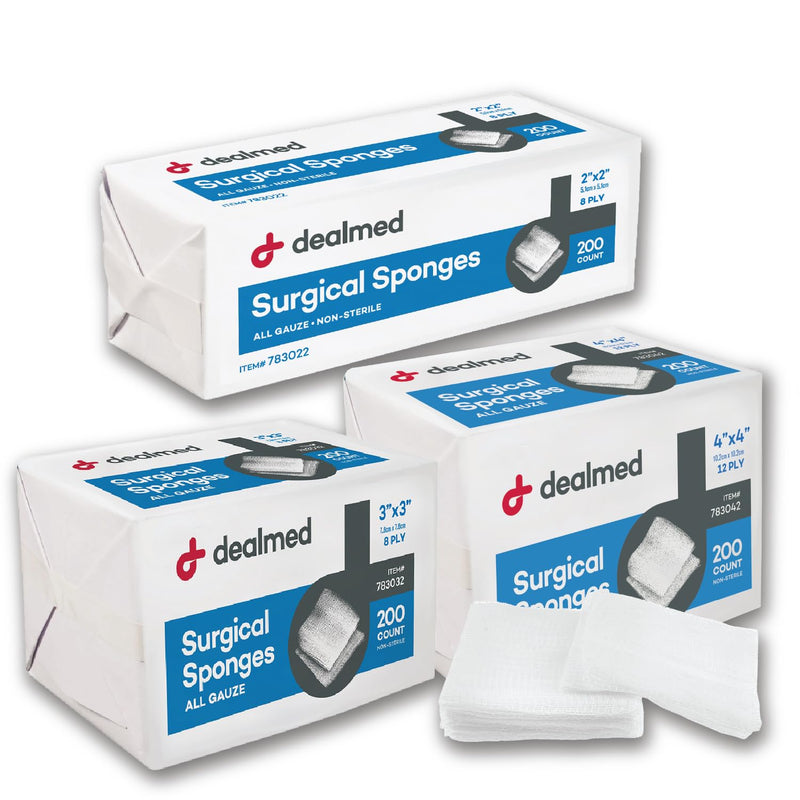 [Australia - AusPower] - Dealmed 2" x 2" Surgical Sponges, 8-Ply, Non-Woven Absorbent Gauze Sponges for Wound Care, First Aid Kits and Medical Facilities, 200 Count (Pack of 2) 2” x 2” 2 Pack 