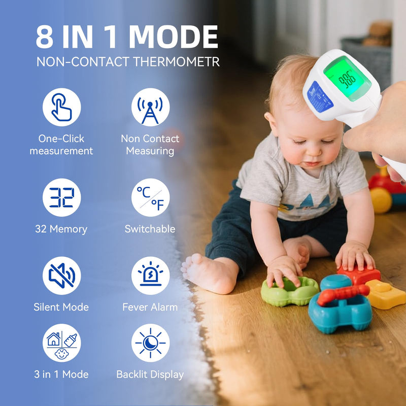 [Australia - AusPower] - Berrcom 3-in-1 Contactless Infrared Forehead Thermometer for Fever Check | for Babies, Kids & Adults | 2-Pack | Batteries Included | JXB-178 (White) Navy blue 