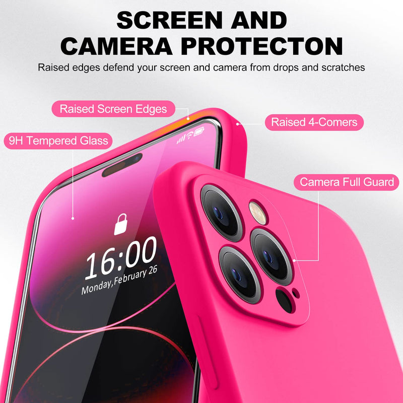 [Australia - AusPower] - BossKiss Compatible with iPhone 14 Pro Max Case 6.7 inch, Premium Liquid Silicone Case [Velvety Touch] [2 Pcs 9H Tempered Glass Screen Protector], Camera All-Round Protection Case, Hot Pink iPhone 14 Pro Max 6.7inch 