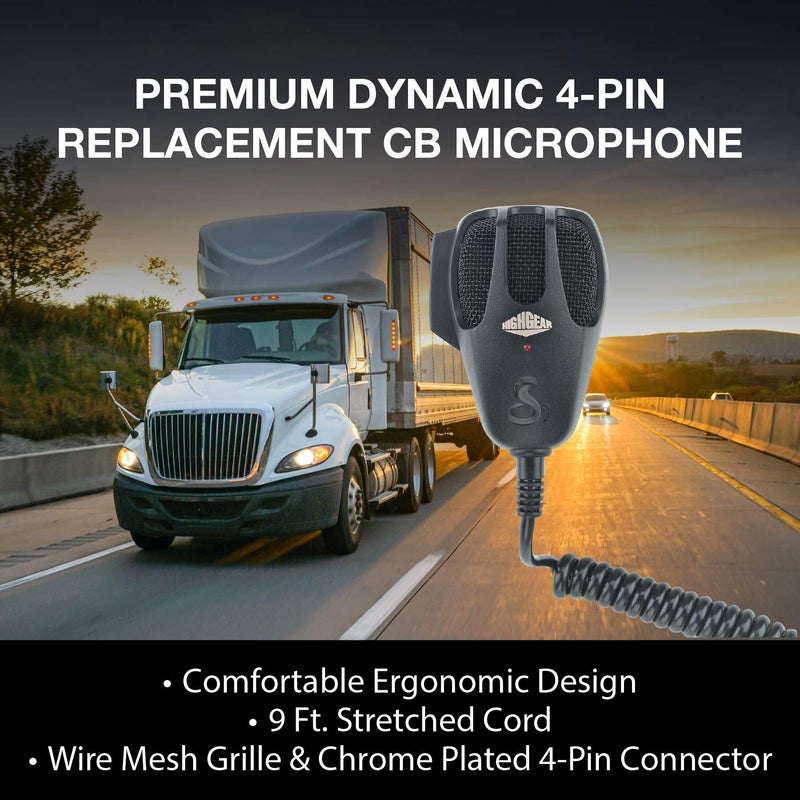 [Australia - AusPower] - Cobra HG M73 Premium Dynamic Replacement CB Microphone (Black) – 4 Pin Connector, 9 Foot Cord, Heavy Duty ABS Shell, Wire Mesh Grille, Left Side Push To Talk, Chrome Connector 
