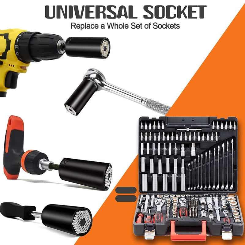 [Australia - AusPower] - Super Universal Socket Tools Gifts for Men - Christmas Stocking Stuffers for Men Him Husband Women Cool Stuff Ideas Gadgets Birthday Gifts for Dad Grip Socket Set with Power Drill Adapter (7-19mm） Black 