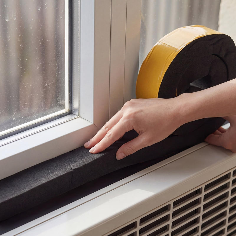 3 Inch x 2-1/4 Inch x 6.5 ft Air Conditioner Weatherproof Seal Tape Thick Wide Self-Adhesive Air Conditioner Foam Tape Seal Strip for Door Window, Black 1 3 Inch x 2-1/4 Inch x 6.5 ft