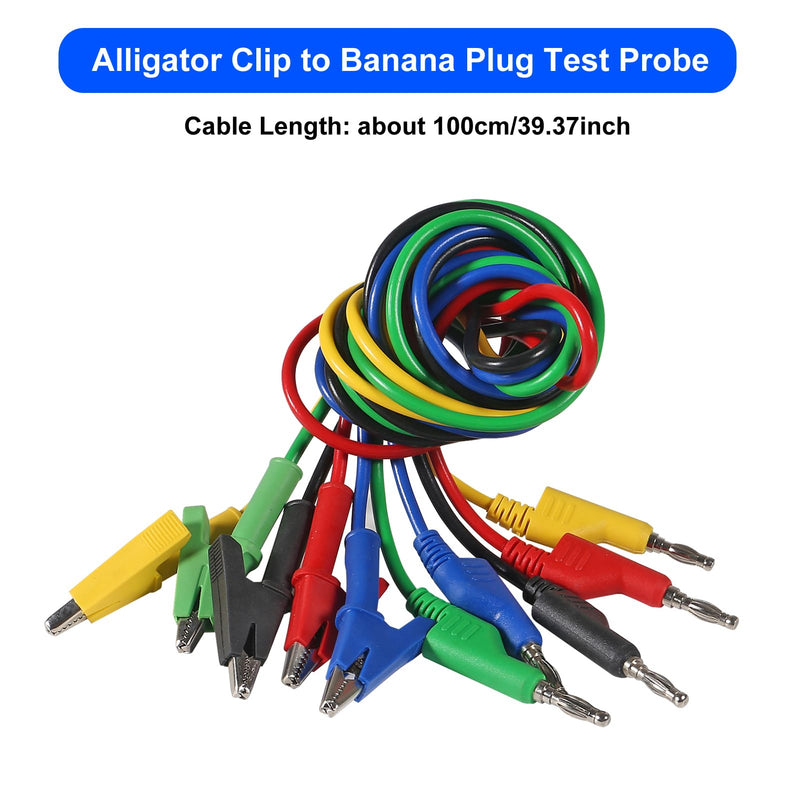 [Australia - AusPower] - UMLIFE 10PCS Multimeter Banana Plug to Crocodile Alligator Clip Test Probe, 4mm, 1000V/15A, 3.3ft/1m, Multicolor 