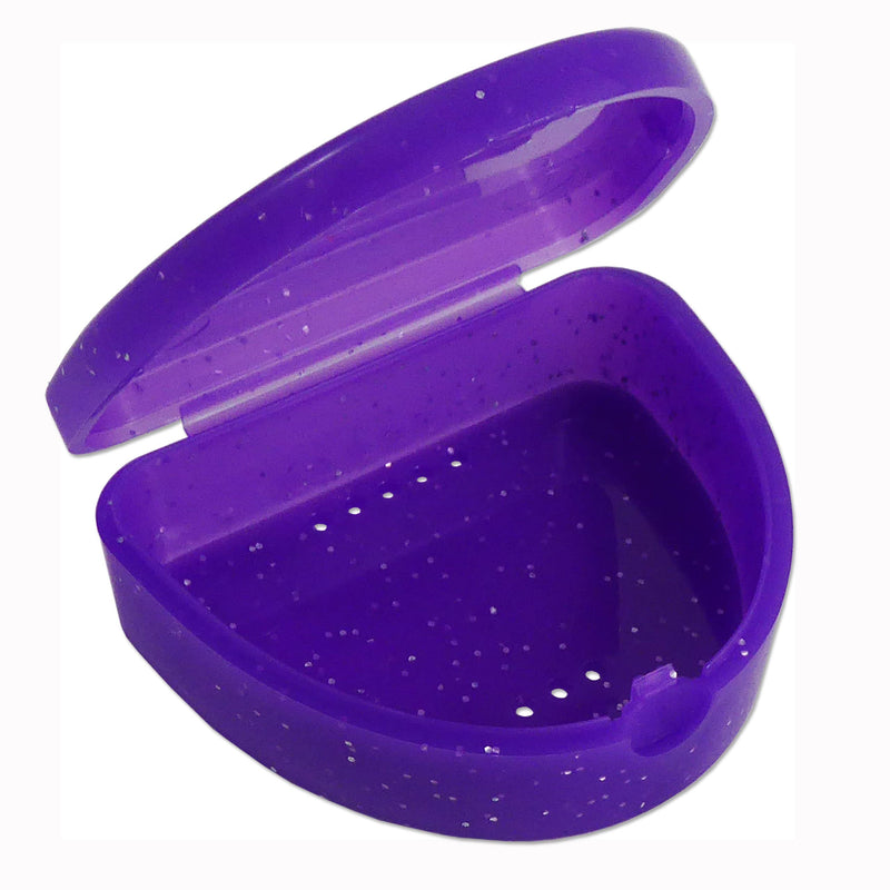 2 x Slim Orthodontic Case - Box for Braces, Whitening Splints, Dentures & More (Glitter Pink & Glitter Purple)