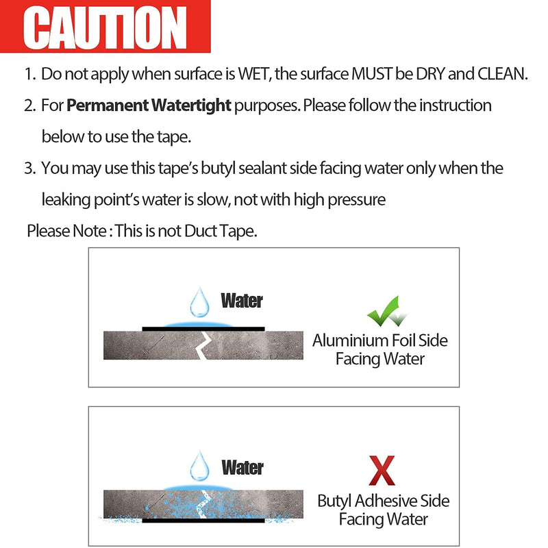 2012 Butyl Tape Waterproof Aluminum Butyl Rubber Tape 2" W X 16.4'L, Outdoor Hatch Cover Flashing Permanent Waterproof Leak Proof Repair Tape for Pipe/Metal/RV Awning/Roof Leak/Window Seal/Boat