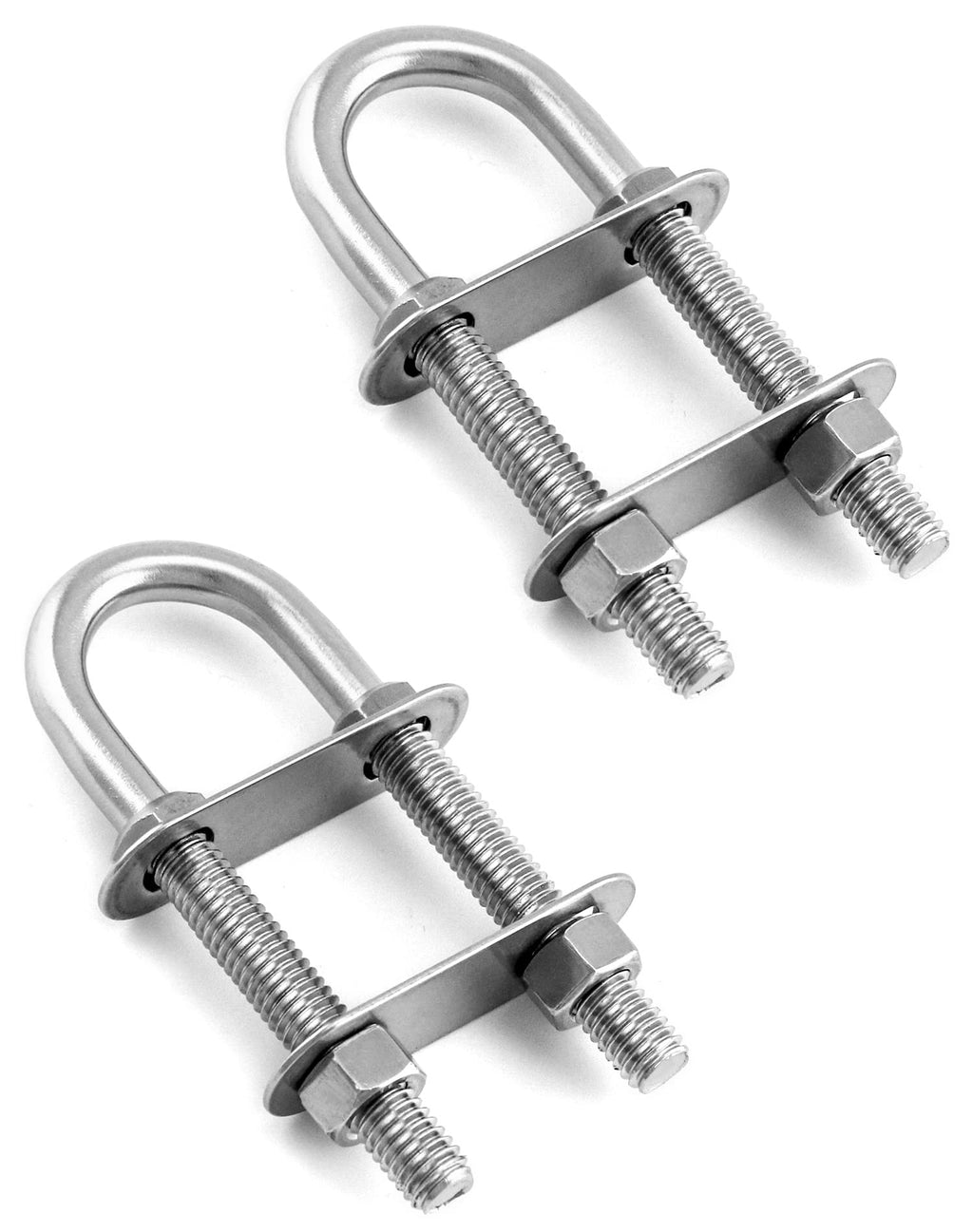 QWORK Marine Boat Stern Eye Tie Down U Bolt, 2 Pack, 3/8" Dia, 2-1/2" Thread Length, Stainless Steel 3/8" Dia- 2-1/2" Thread Lenght