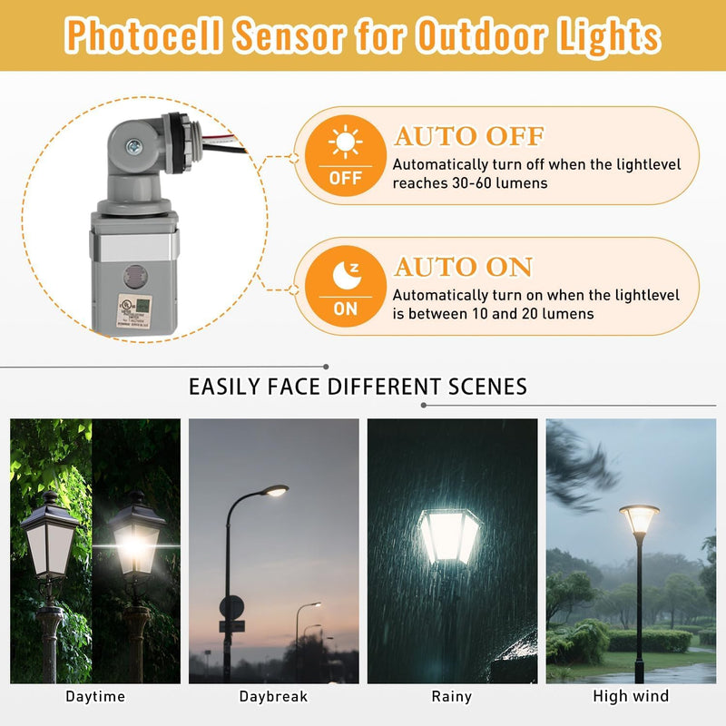 [Australia - AusPower] - 2 Pack Photocell Sensor for Outdoor Lights, 120VAC Dusk to Dawn Photocell Switch, IP54 Waterproof for Yard, Parking Lot, Street 2PC 