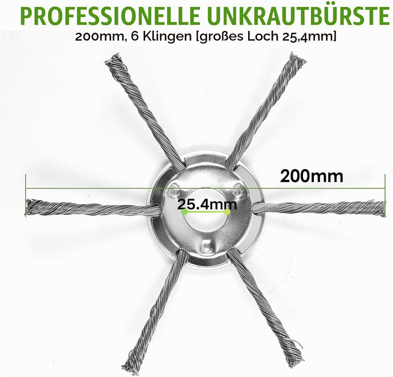 Steel Wire Cutting Head, 200mm x 25.4mm Weed Brush Cutter | 6 Heads Wild Herb Brush with Mounting Accessories, Garden Weed Brush Grass Trimmer Head for Brush Cutter Lawn Mower